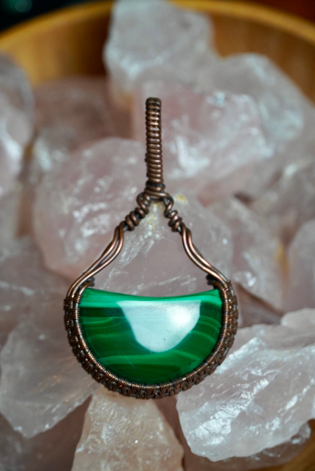Malachite Moon Copper Pendant
