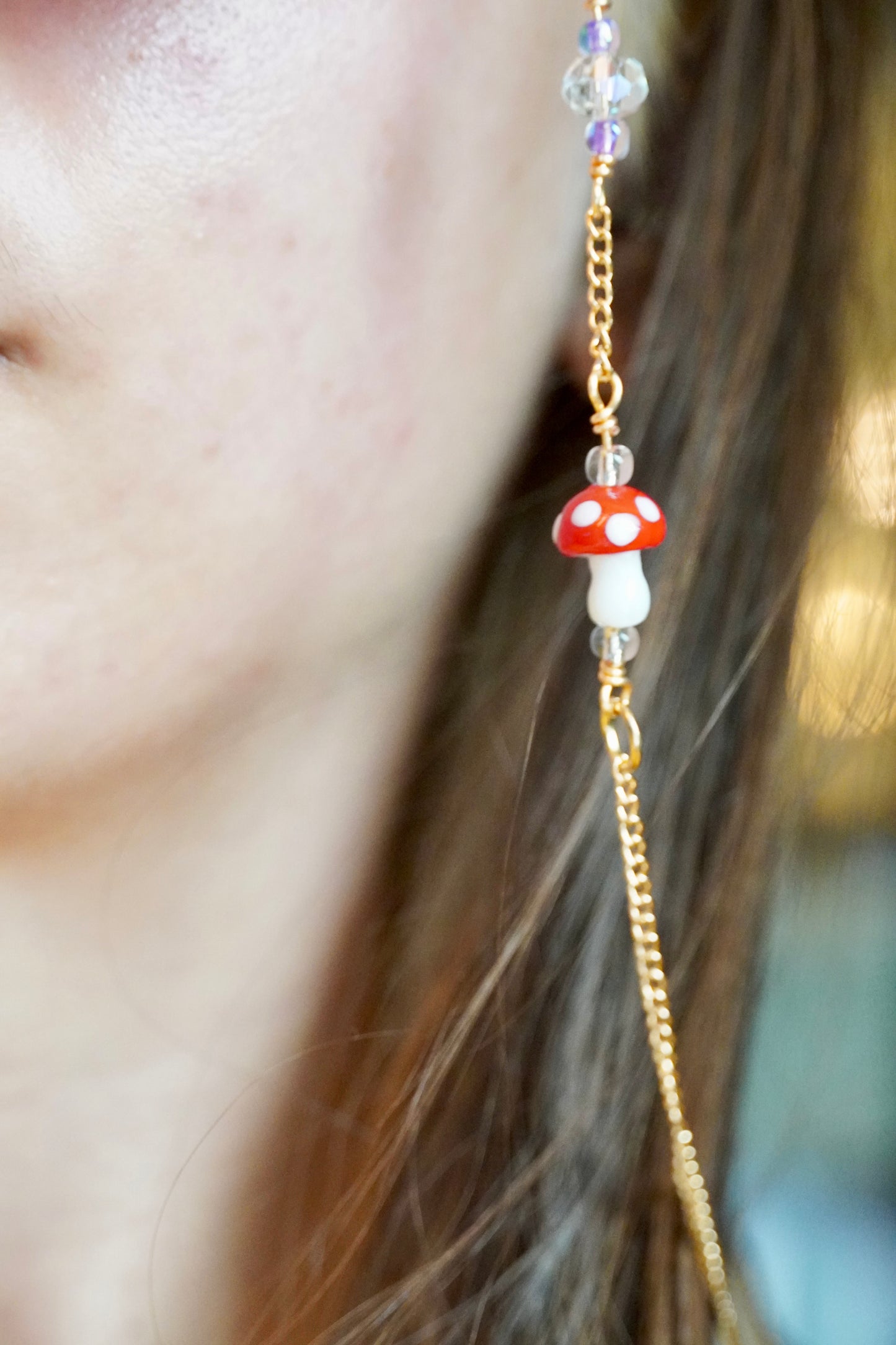Glass Mushroom Gold Eye Chains