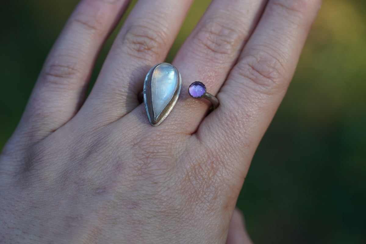 Moonstone & Amethyst Open Ring