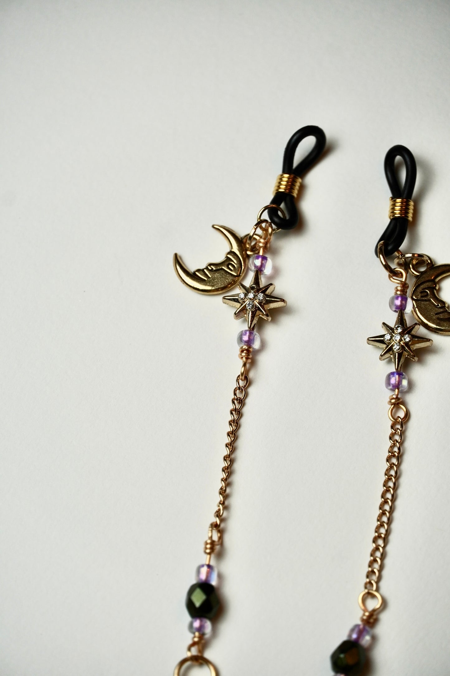 Dangling Moon & Star Gold Eye Glass Bead Chains