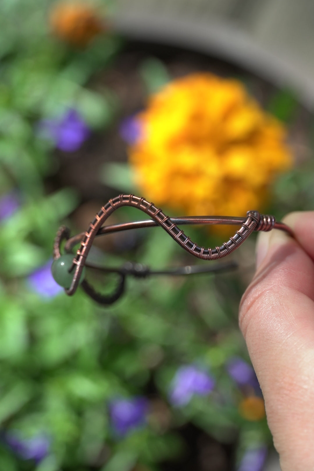 Green Aventurine Weaved Copper Bangle