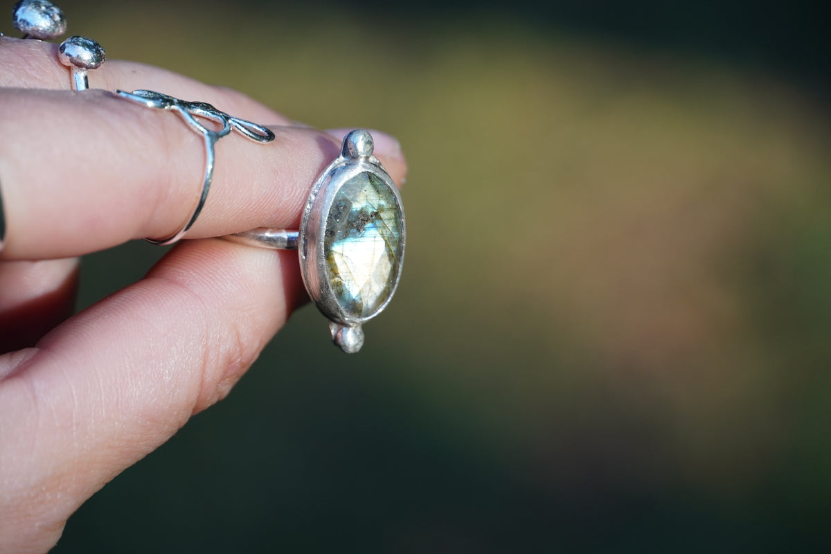 Faceted Labradorite Sterling Silver Ring