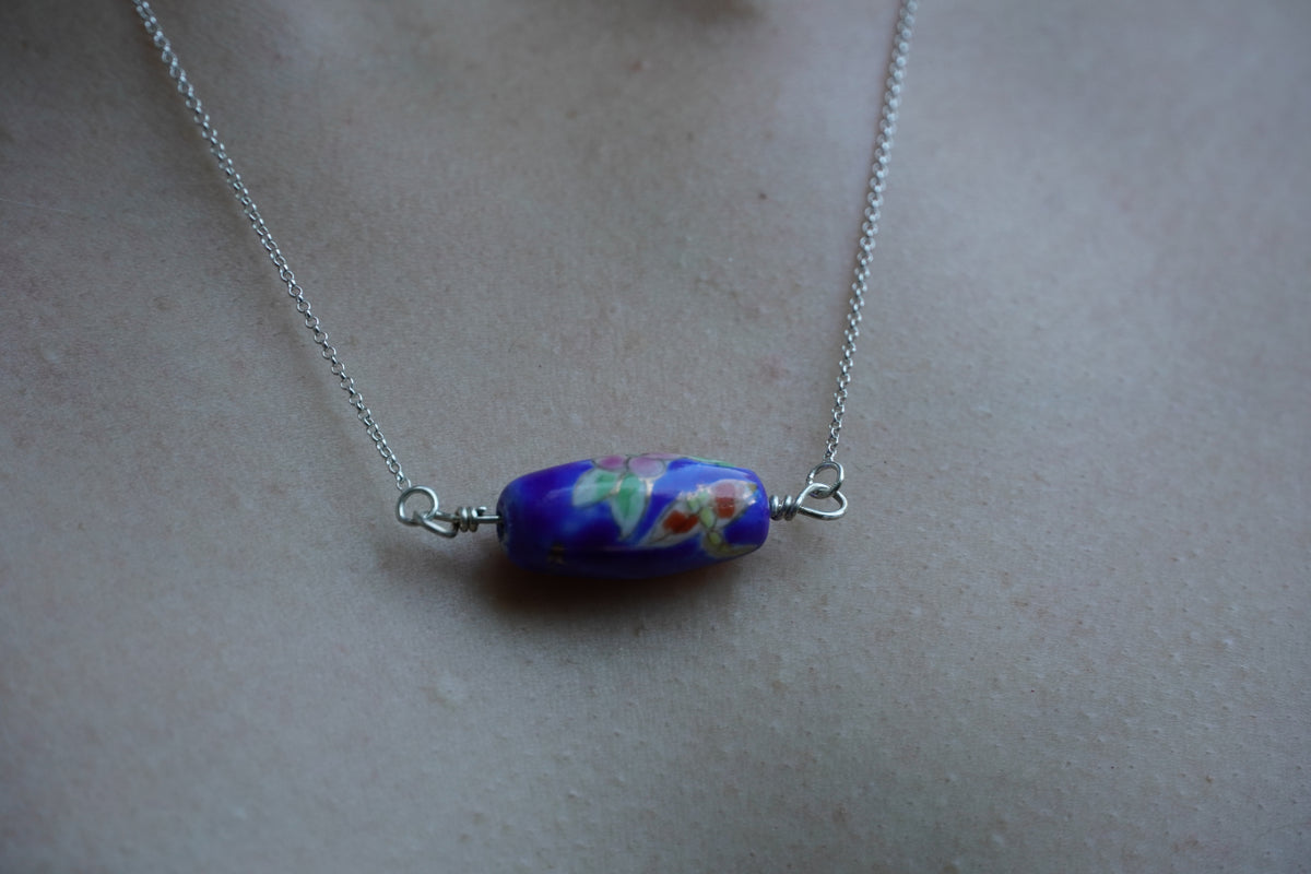 Blue Ceramic Sterling Silver Necklace
