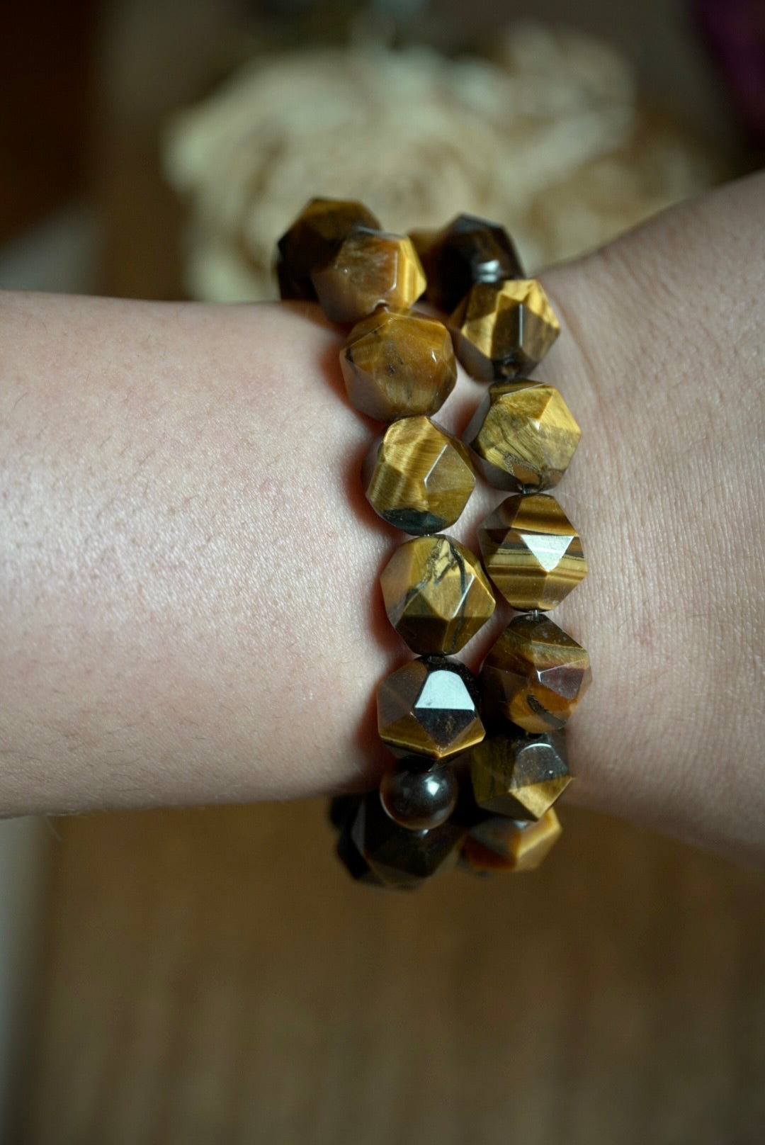 Jumbo Faceted Tigers Eye Bracelet