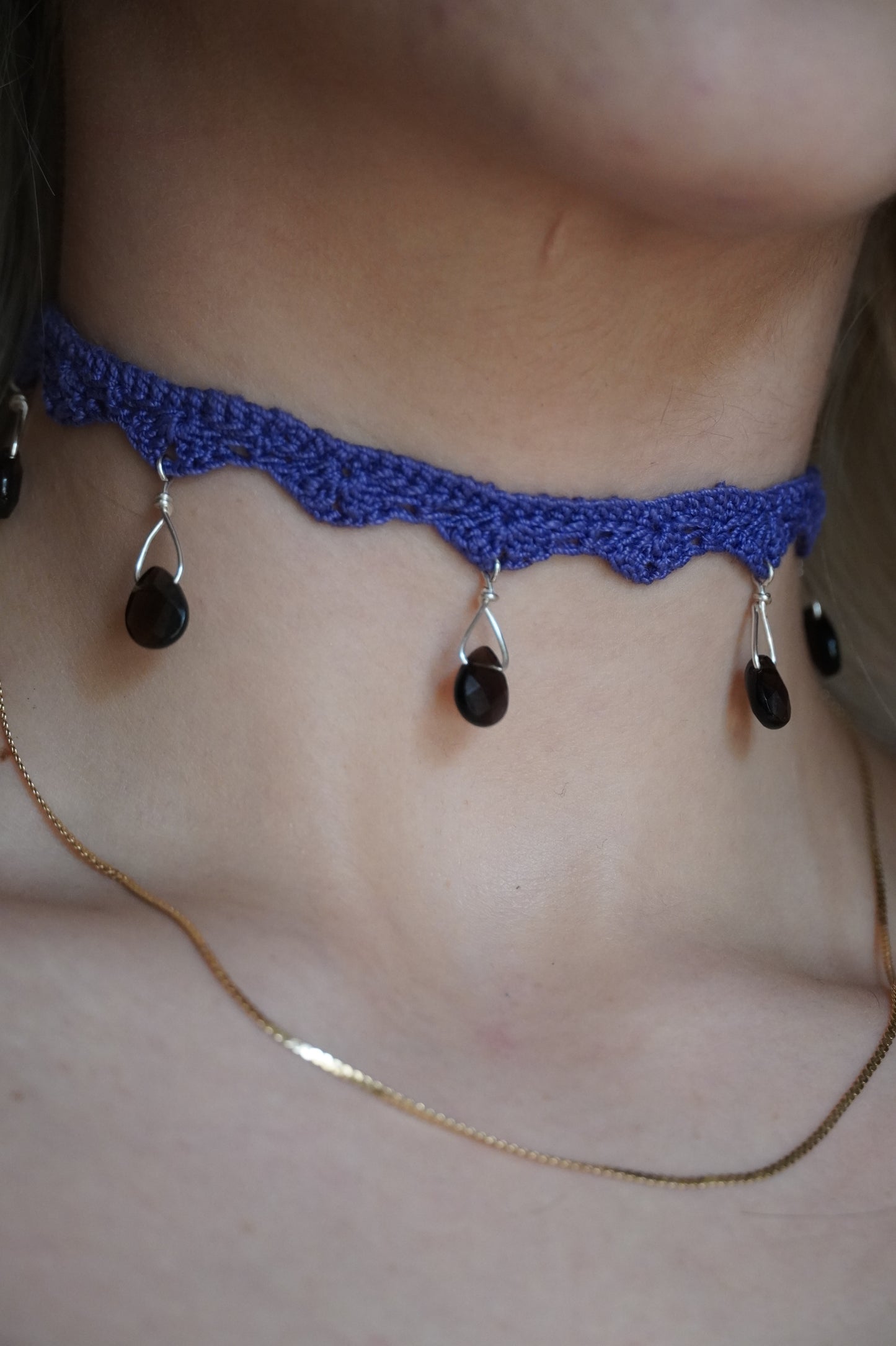 Faceted Smokey Quartz Purple Crochet Choker