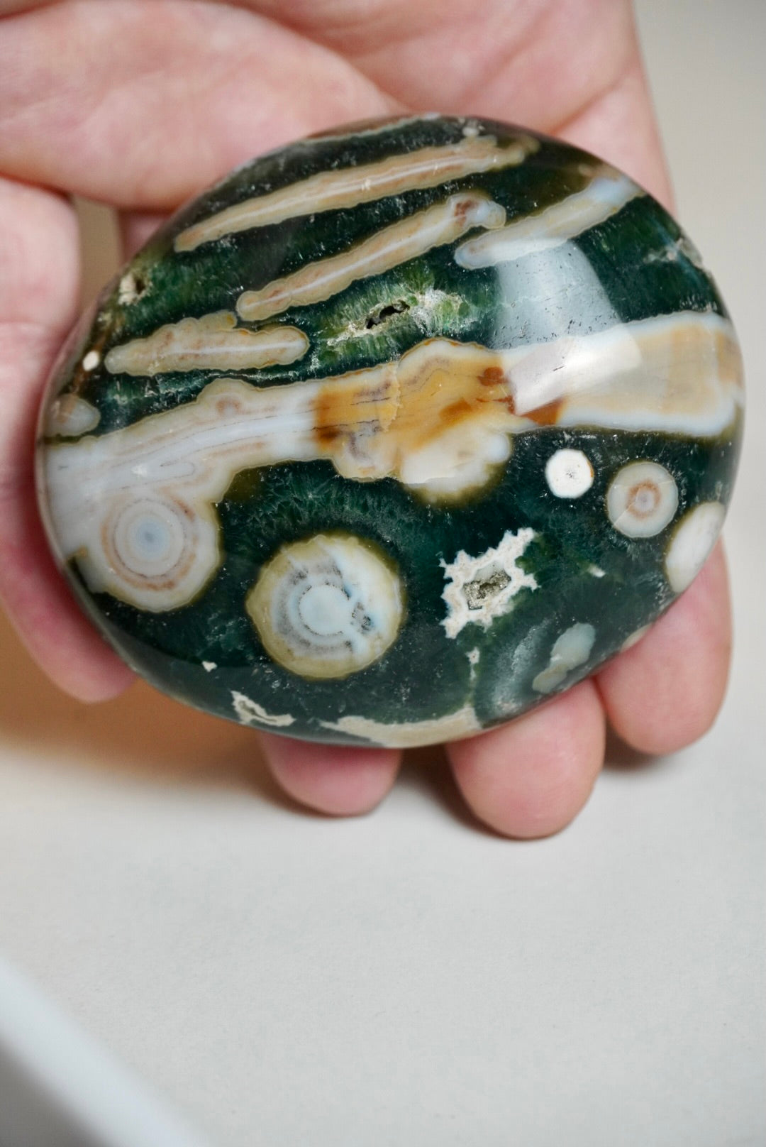 8th Vein Ocean Jasper Palm Stone
