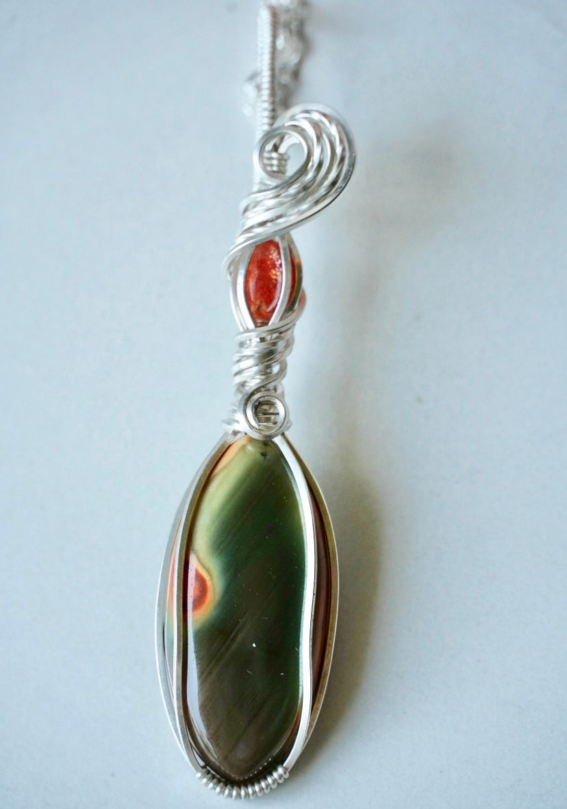 Silver Sunstone & Polychrome Jasper Pendant