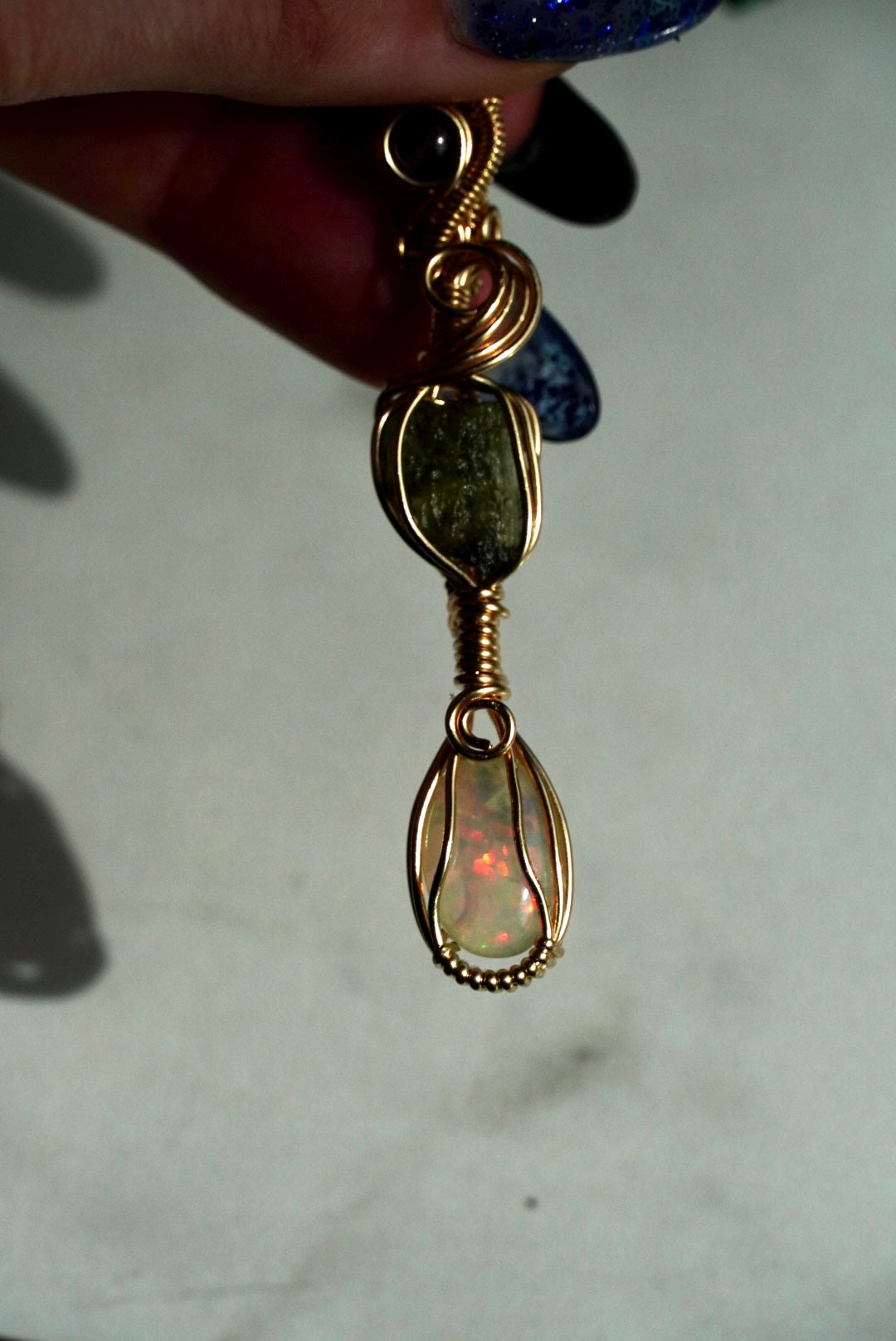 RARE Moldavite, Amethyst & Ethiopian Honey Comb Opal in 14k Gold Filled