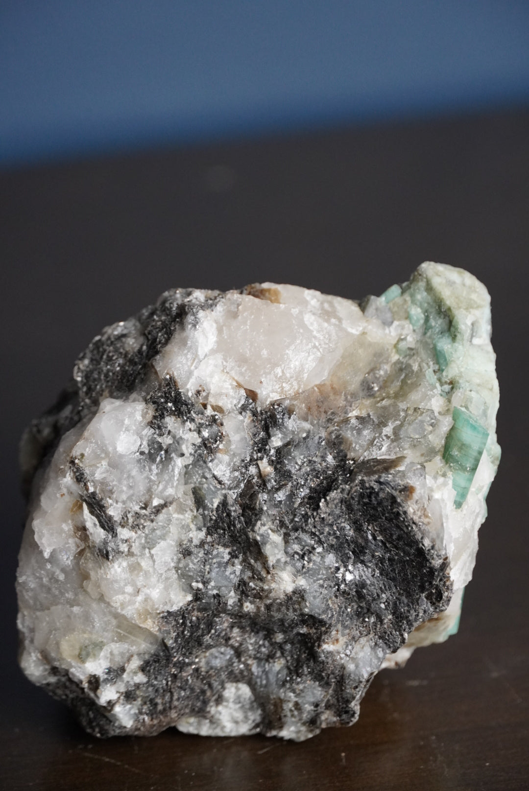 Emerald in Quartz & Tourmaline with Mica