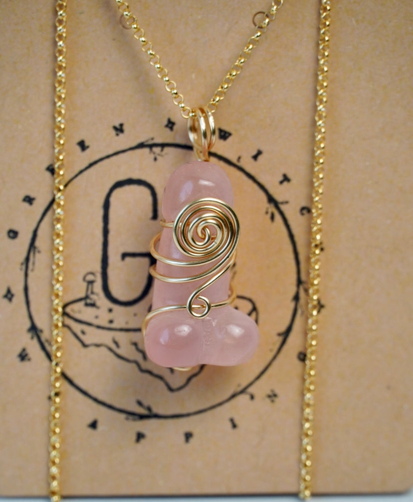14k Gold Filled Rose Quartz Penis