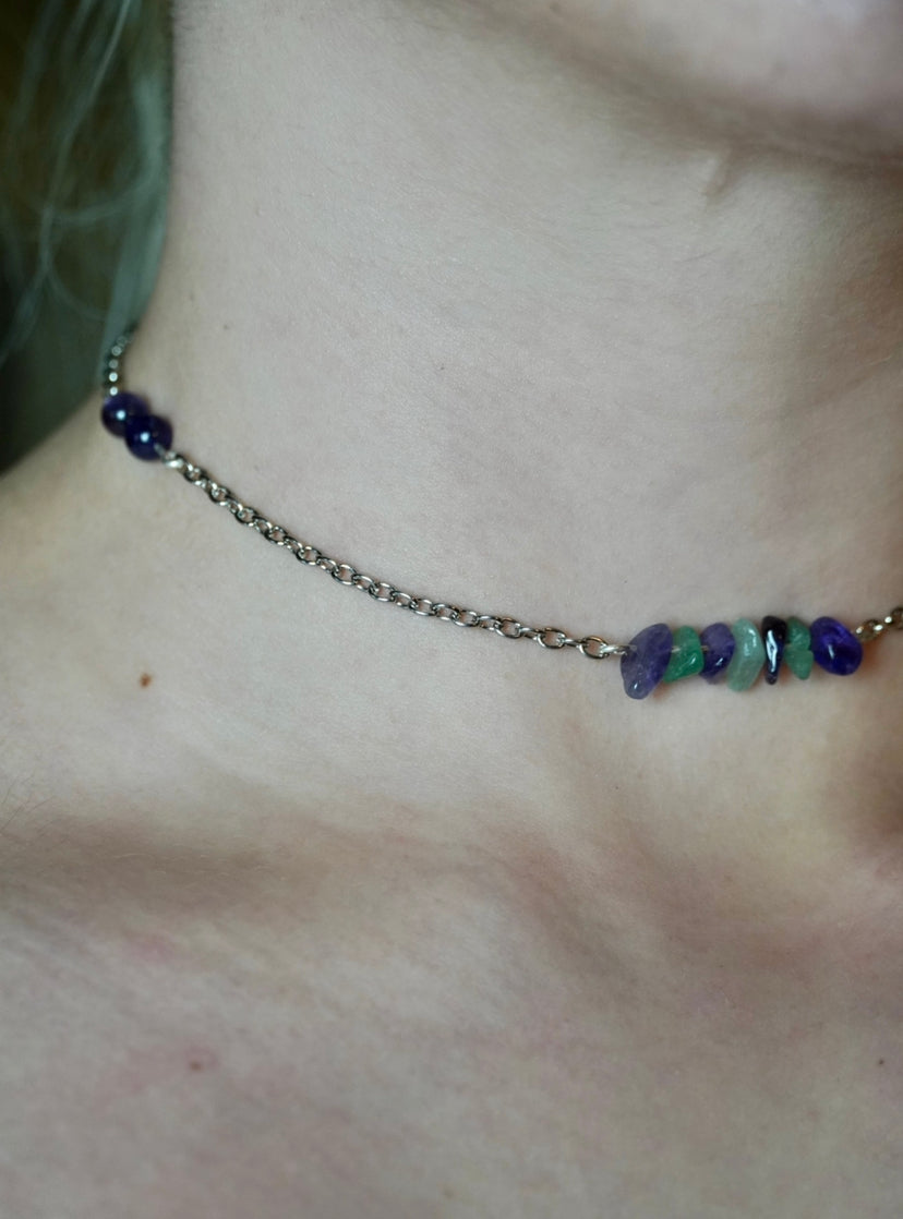 Green Aventurine & Amethyst Back Drop Choker