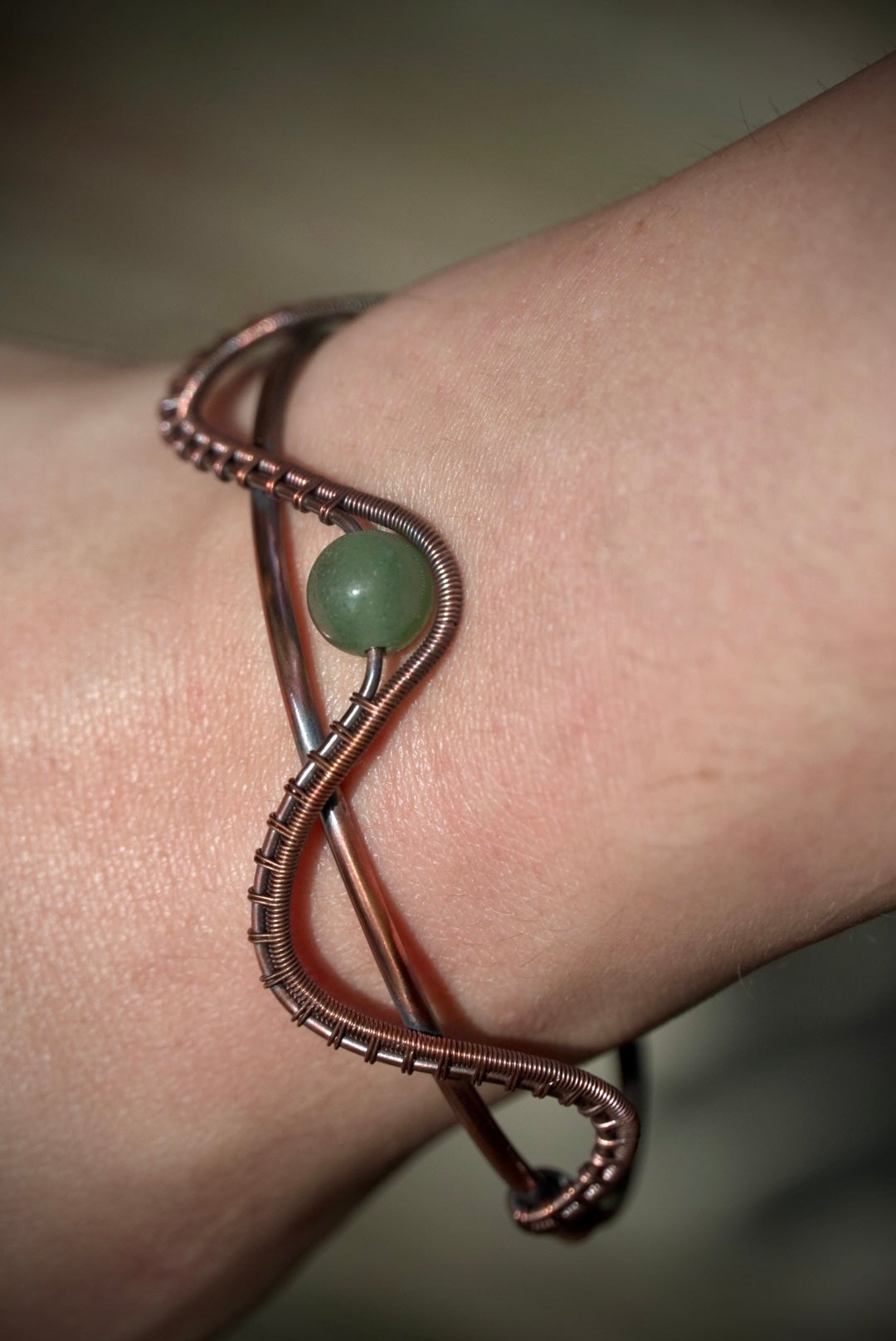 Green Aventurine Weaved Copper Bangle