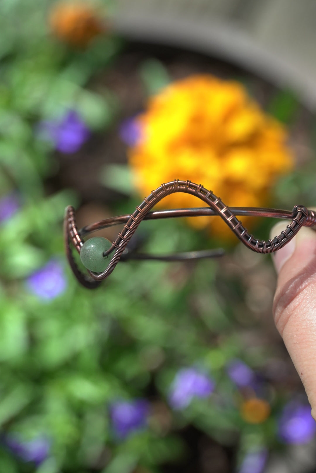Green Aventurine Weaved Copper Bangle