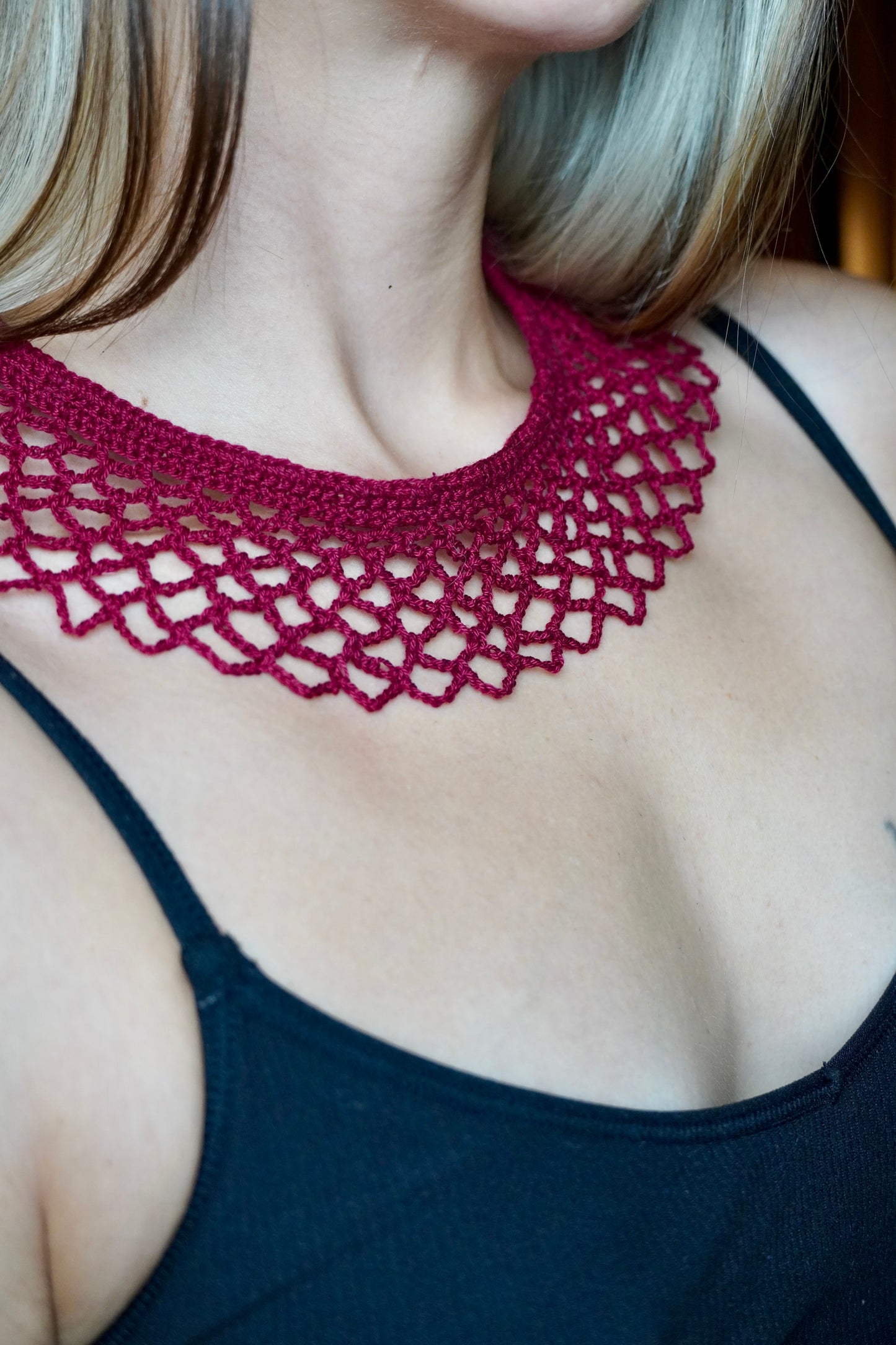 Red Cotton Lace Crocheted Collar