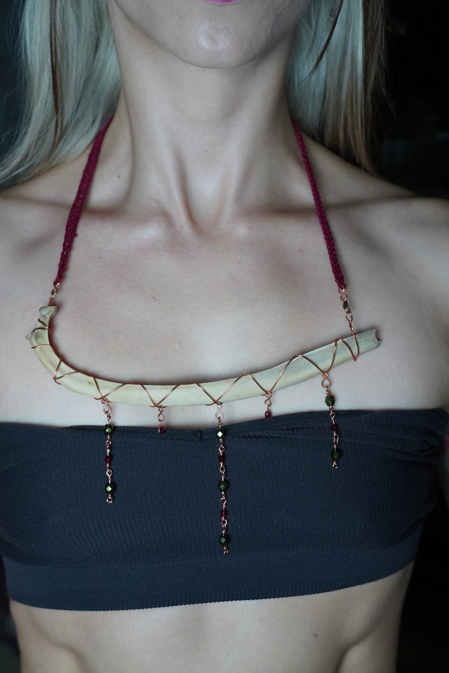 Deer Rib Copper & Crocheted Drop Necklace