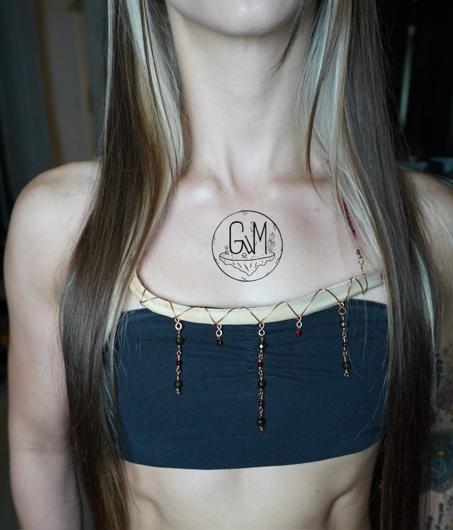 Deer Rib Copper & Crocheted Drop Necklace