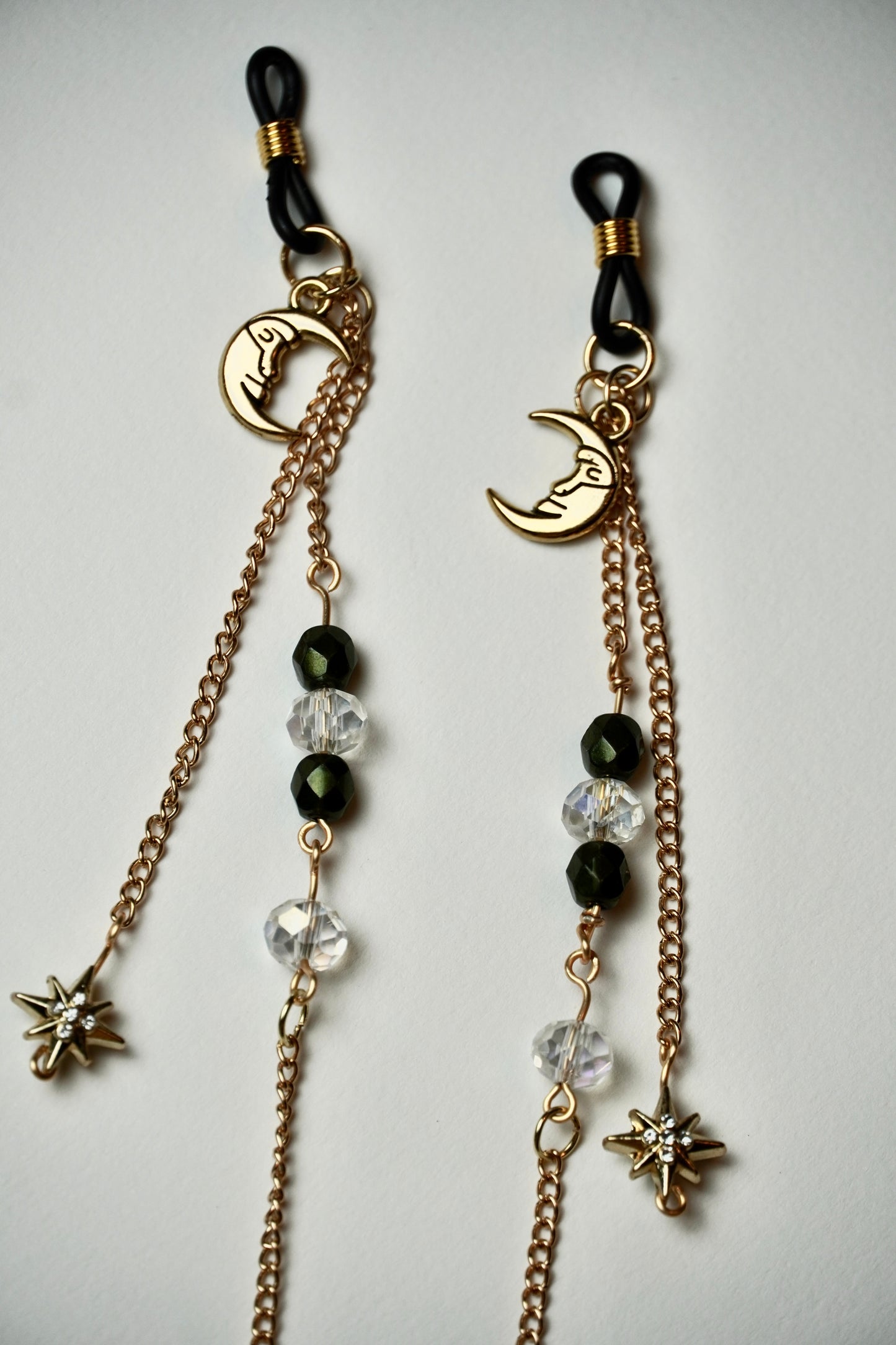Dangling Moon & Star Gold Eye Glass Bead Chains