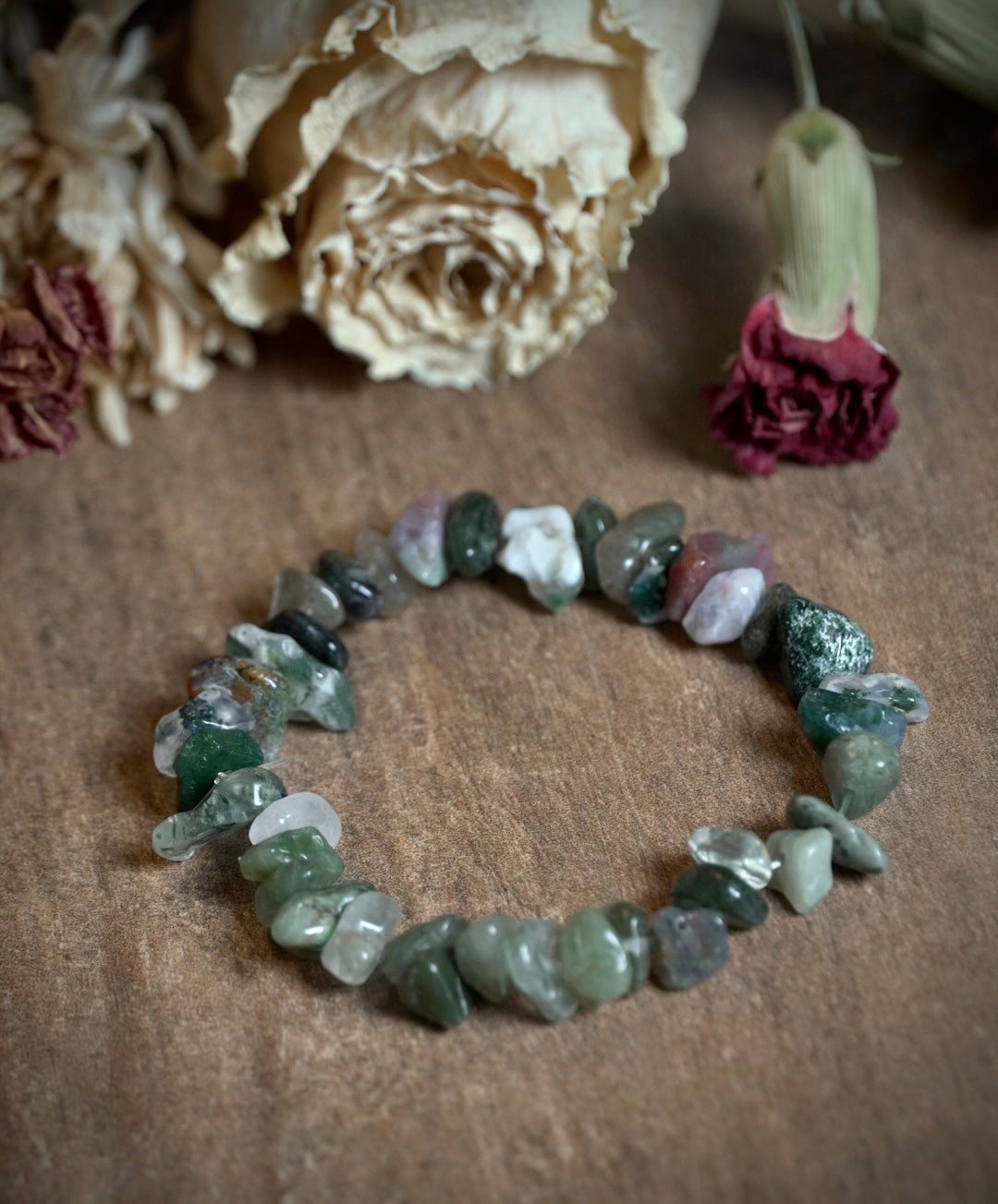 Moss Agate Chip Bracelet