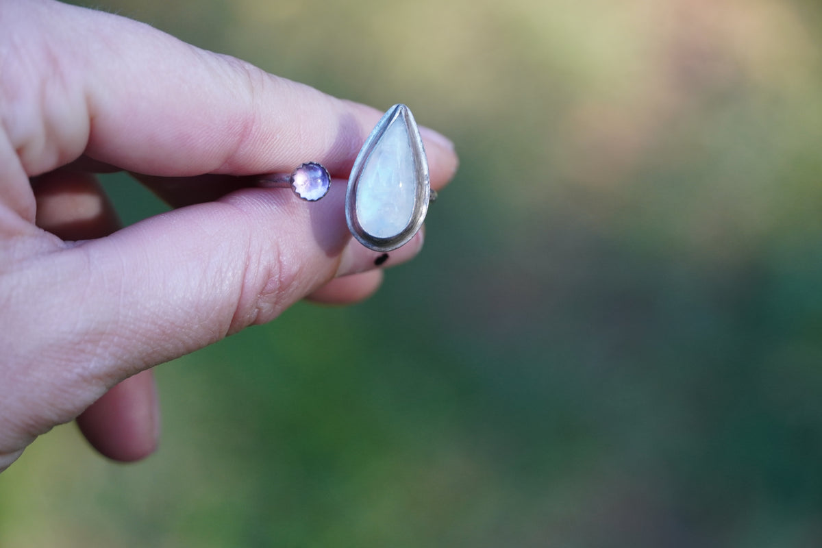 Moonstone & Amethyst Open Ring