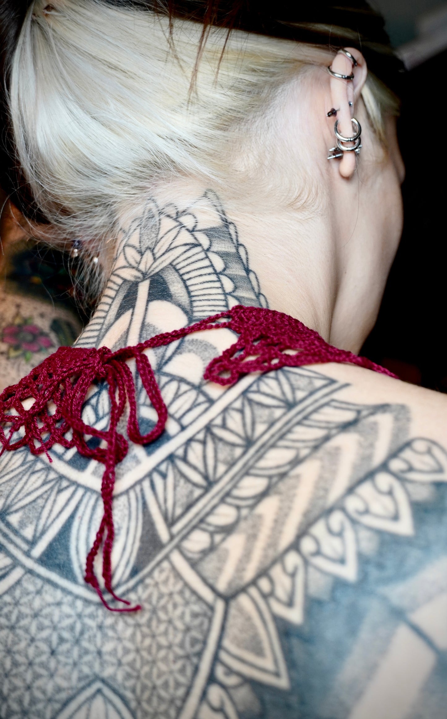 Red Cotton Lace Crocheted Collar