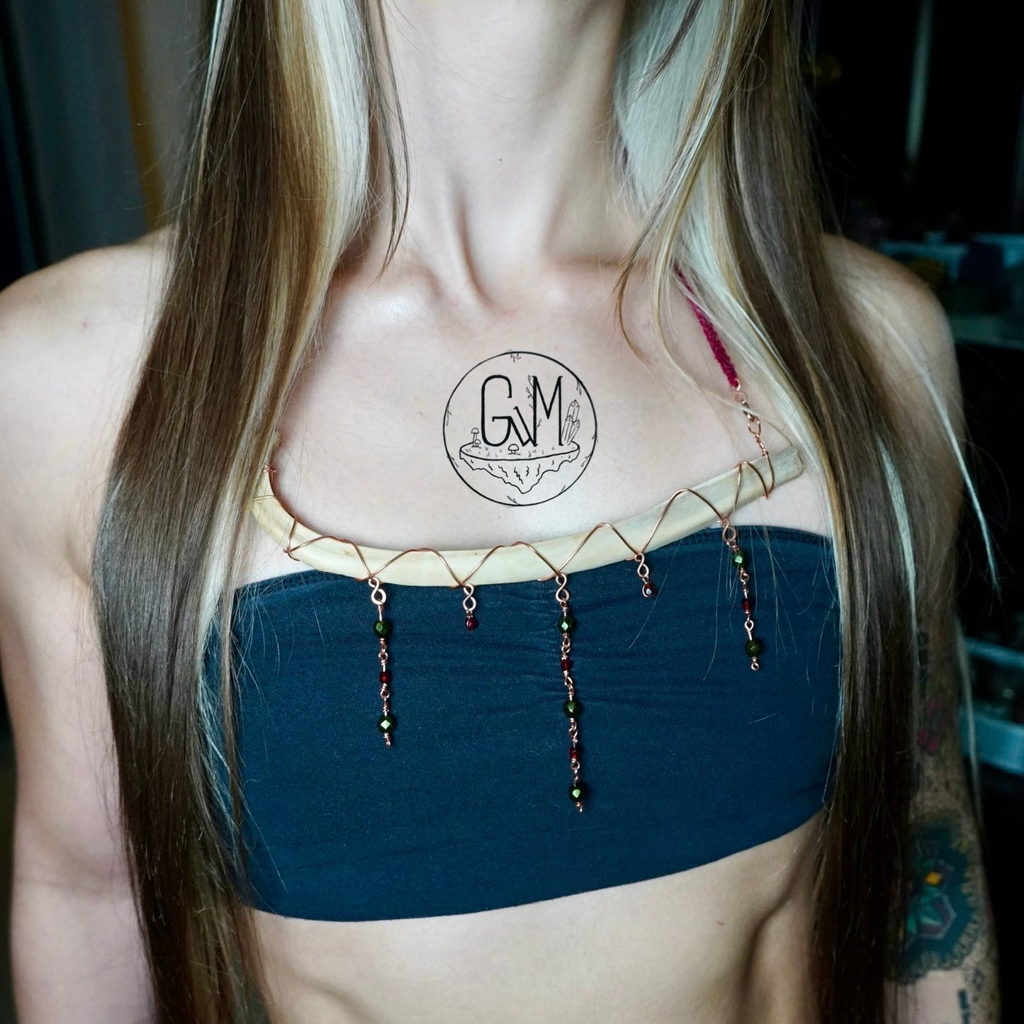 Deer Rib Copper & Crocheted Drop Necklace