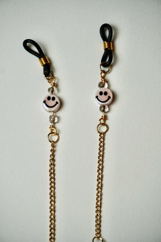 Pink Smiley Face Gold Eye Glass Bead Chains