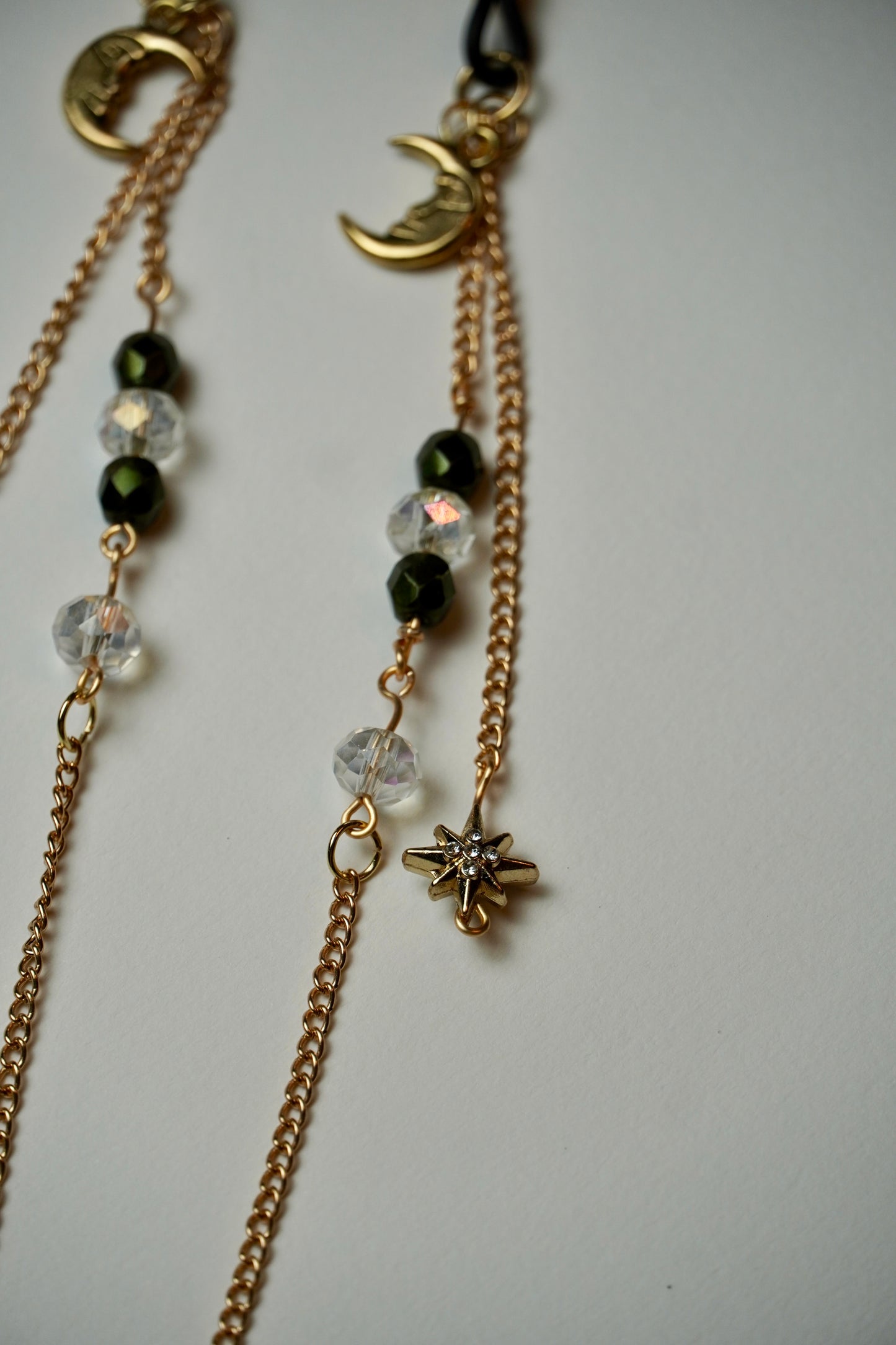 Dangling Moon & Star Gold Eye Glass Bead Chains