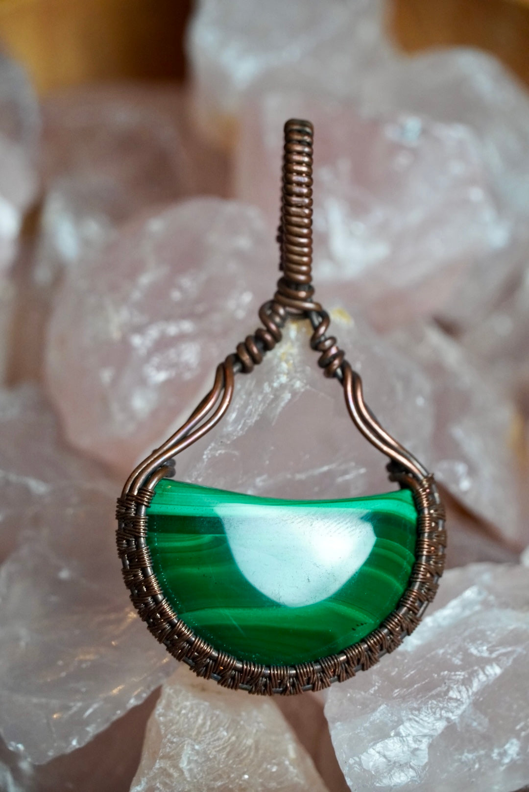 Malachite Moon Copper Pendant