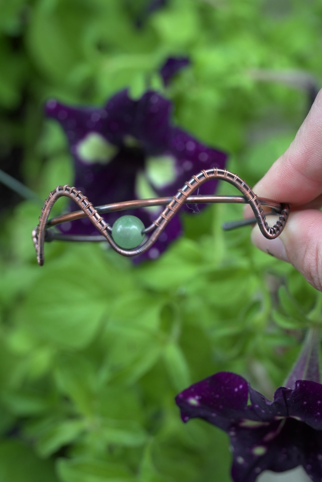 Green Aventurine Weaved Copper Bangle