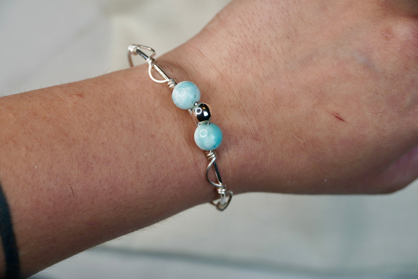 Solid Sterling Silver Larimar Bangle