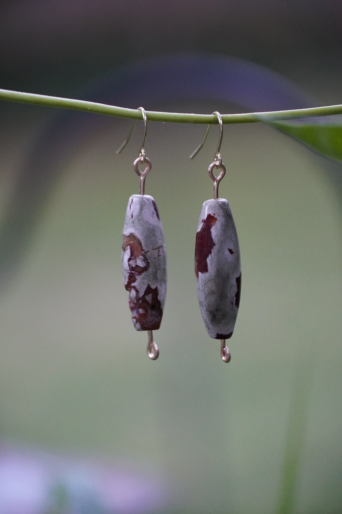 Rainforest Jasper Gold Plated Earrings
