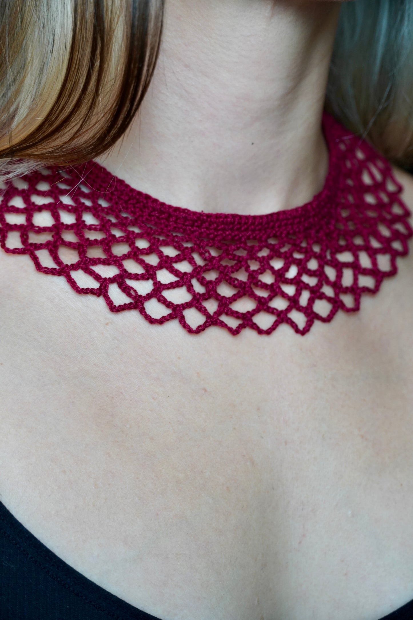 Red Cotton Lace Crocheted Collar