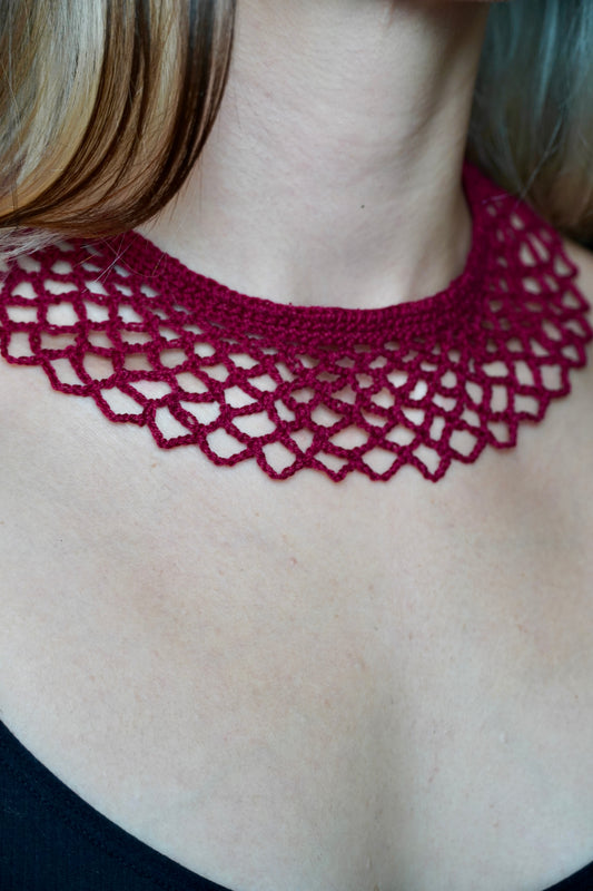 Red Cotton Lace Crocheted Collar