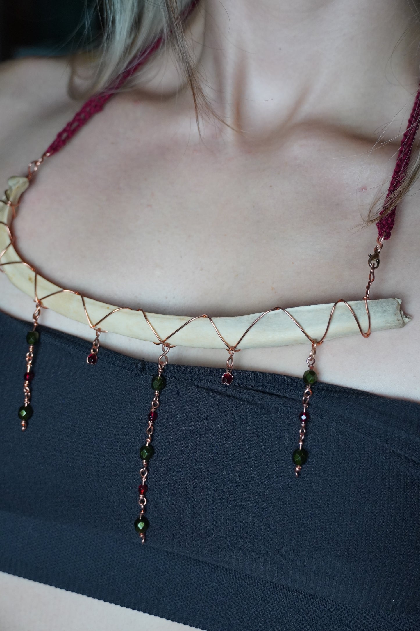 Deer Rib Copper & Crocheted Drop Necklace