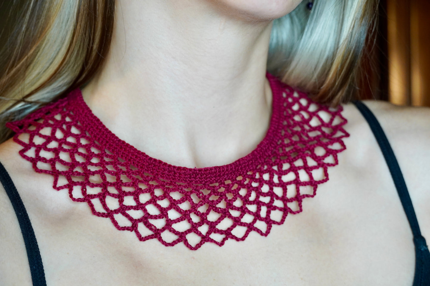 Red Cotton Lace Crocheted Collar
