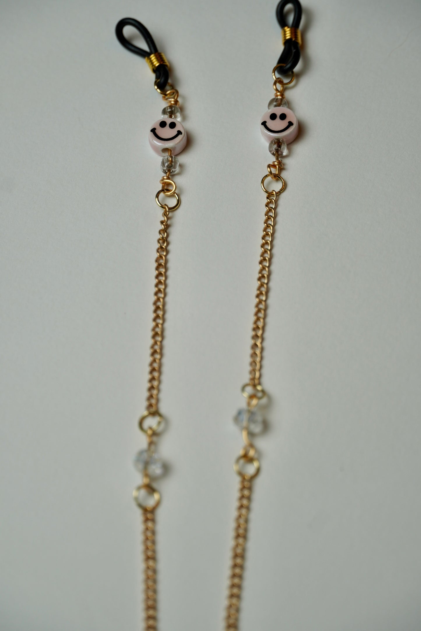 Pink Smiley Face Gold Eye Glass Bead Chains