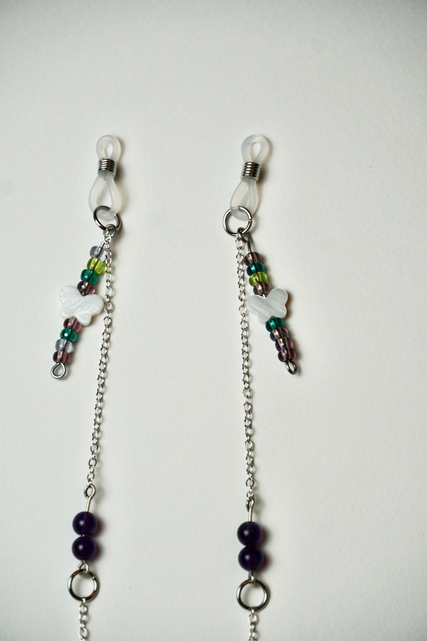 White Butterfly Silver Eye Glass Bead Chains