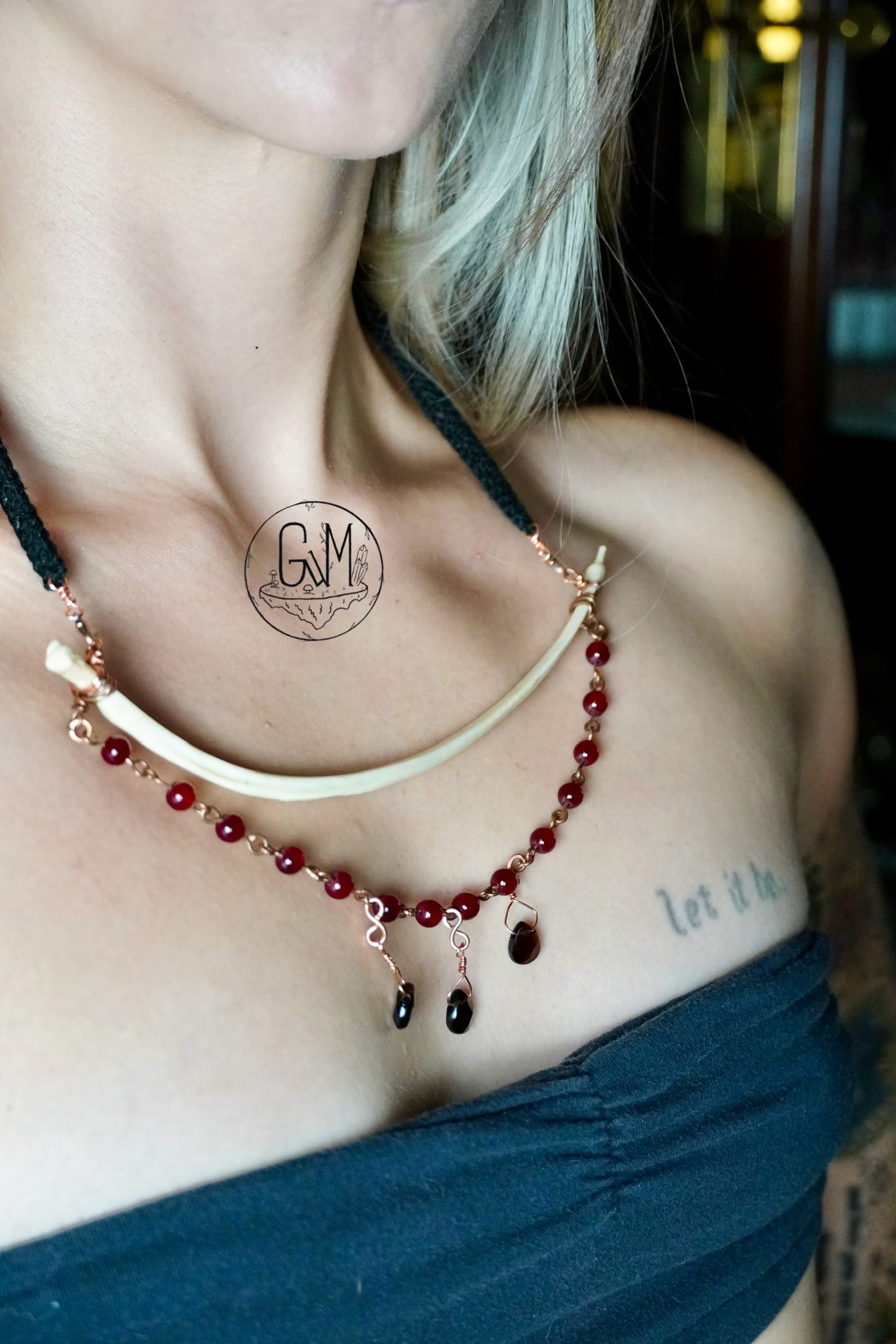 Deer Rib Copper & Crocheted Drop Necklace