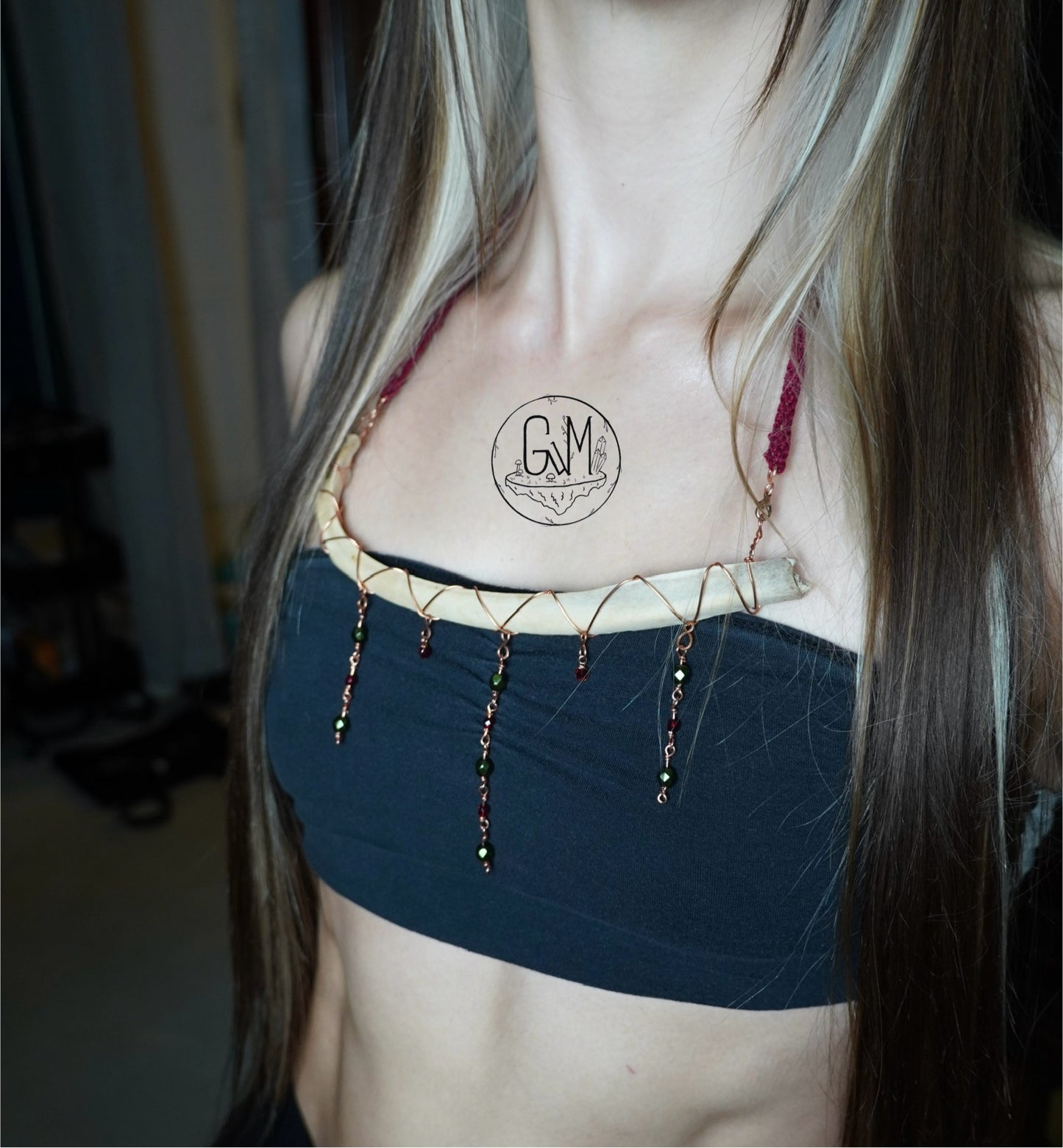 Deer Rib Copper & Crocheted Drop Necklace