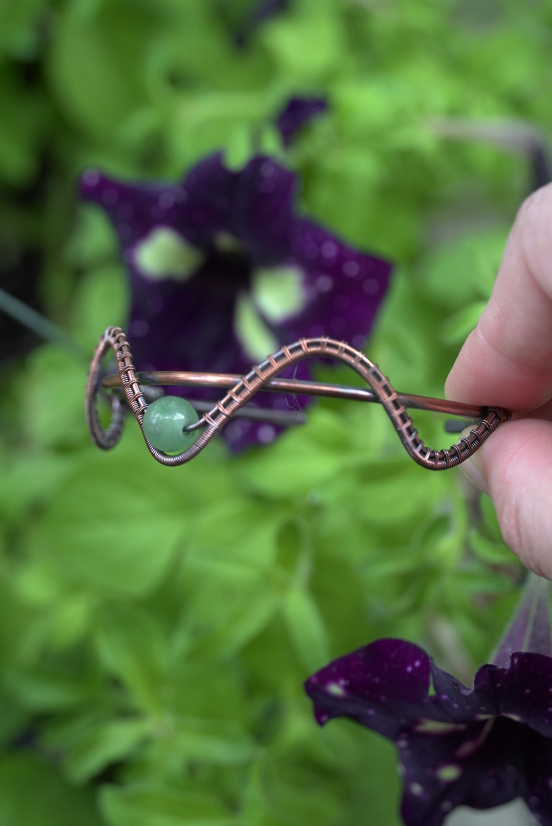 Green Aventurine Weaved Copper Bangle