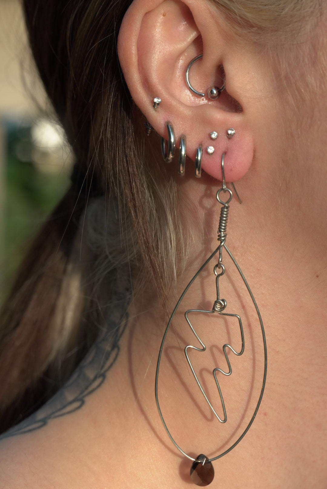 Stainless Steel Lightning Bolt with Faceted Smokey Quartz