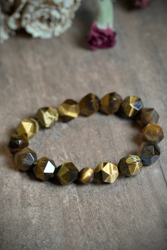 Jumbo Faceted & Round Tigers Eye Bracelet