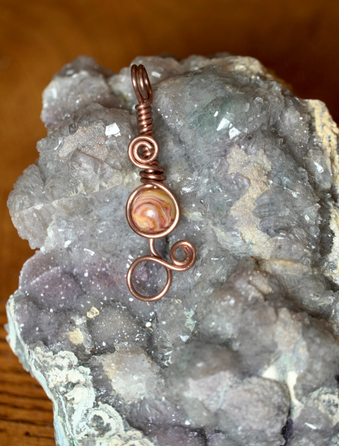 Copper Crazy Lace Agate Joint Holder Pendant