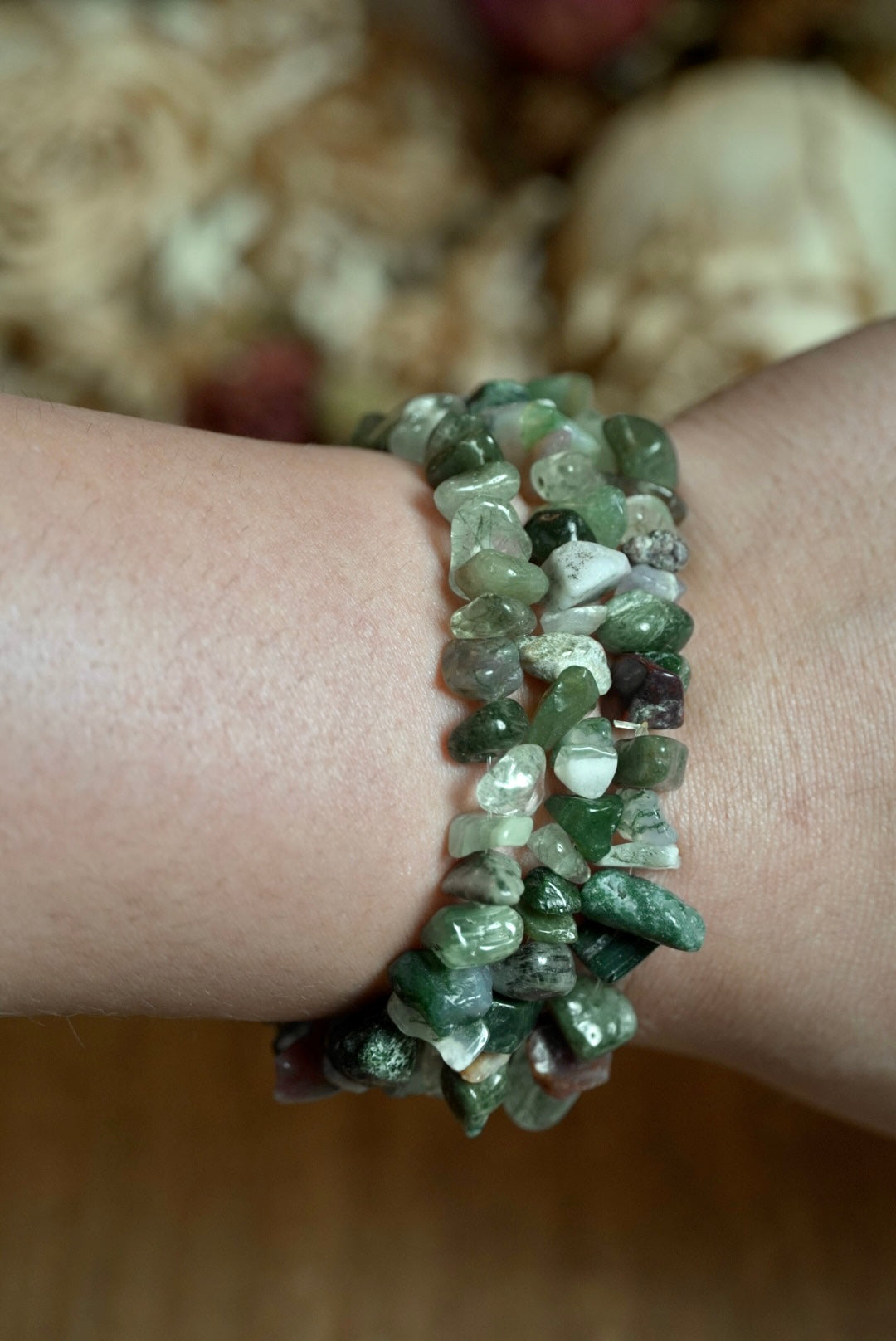 Moss Agate Chip Bracelet