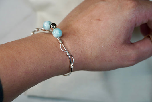 Solid Sterling Silver Larimar Bangle