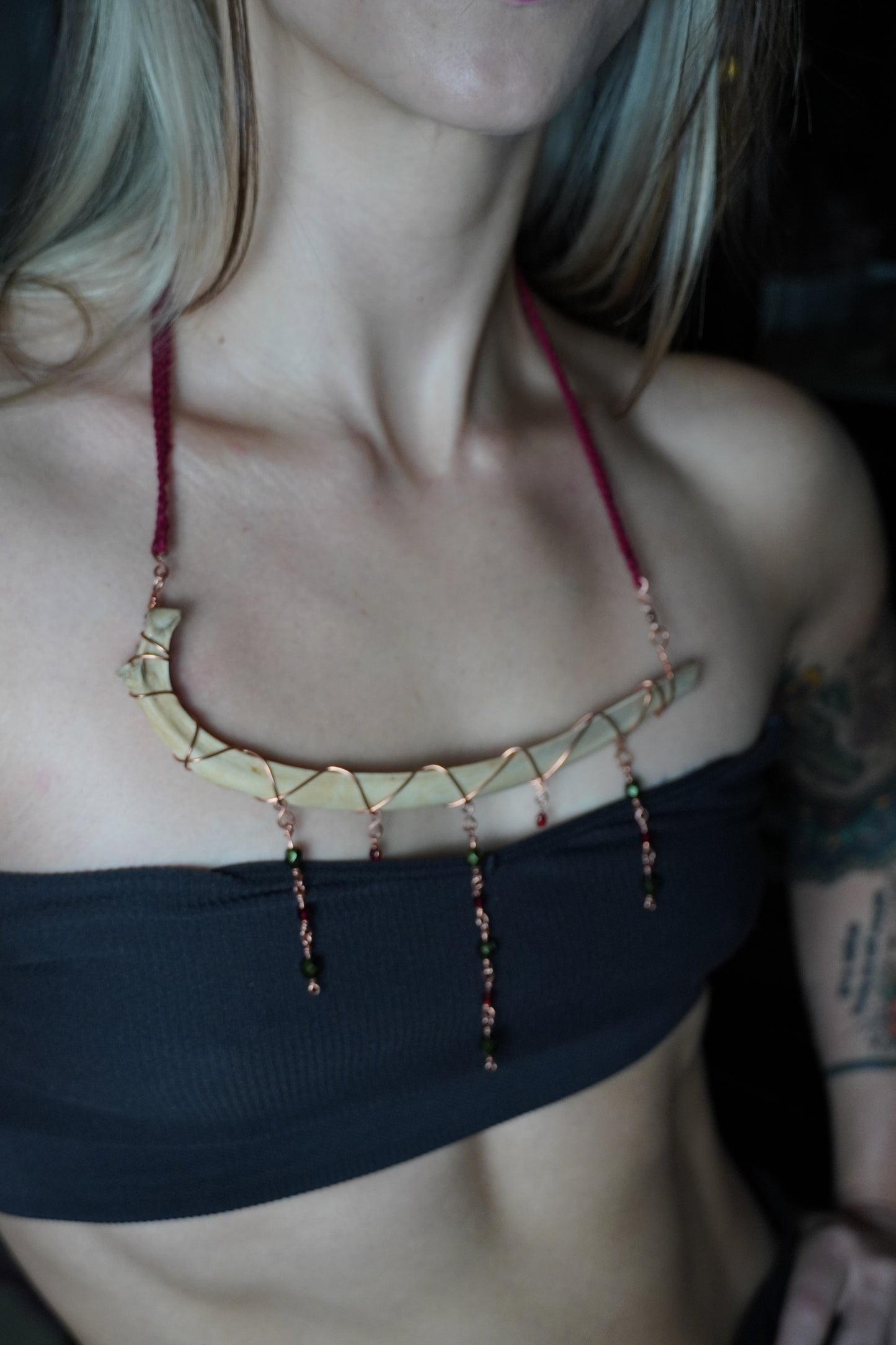 Deer Rib Copper & Crocheted Drop Necklace