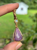 Purple Stichtite & Rainbow Moonstone 14k GF Pendant