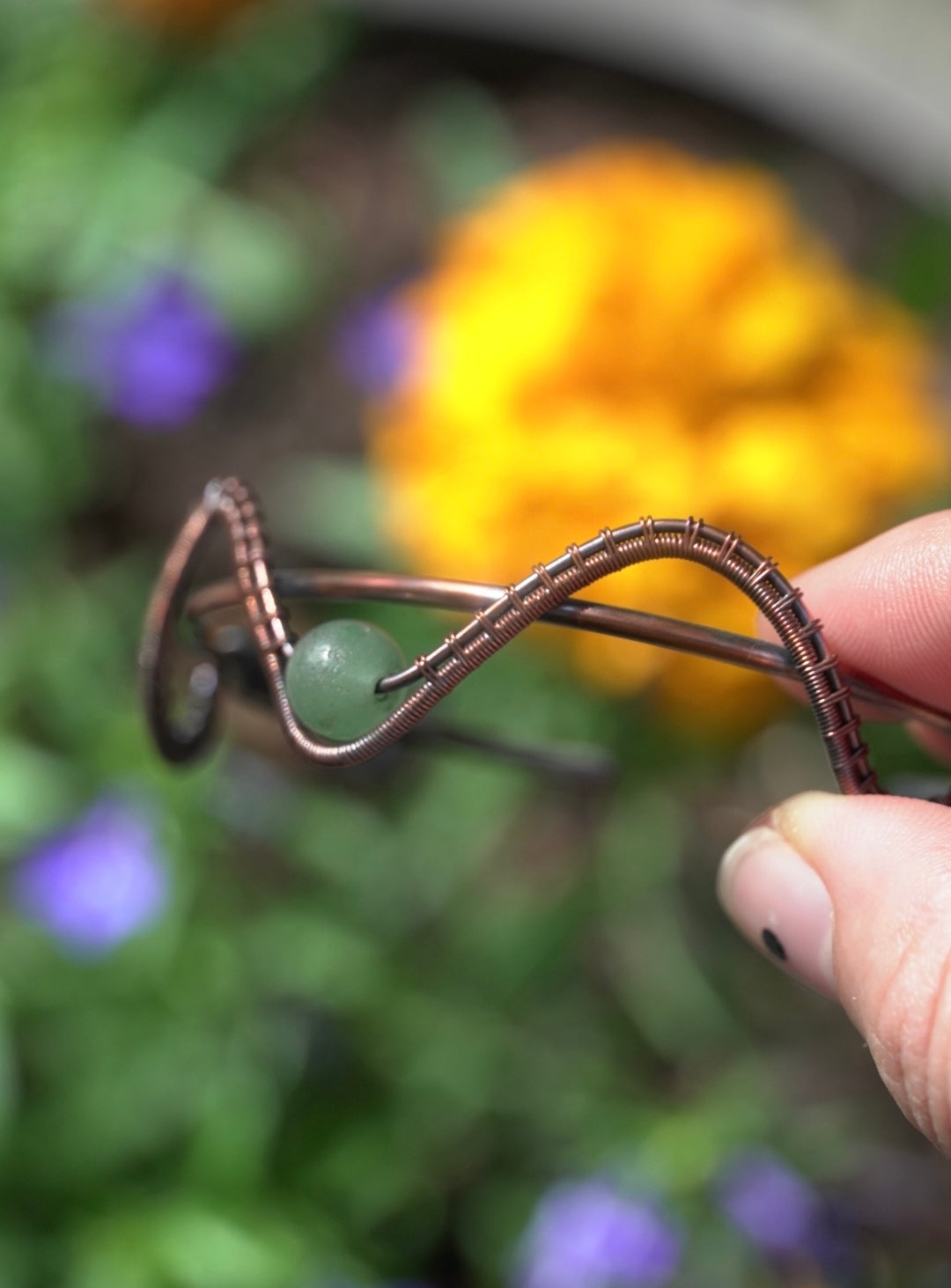 Green Aventurine Weaved Copper Bangle