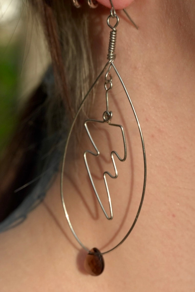 Stainless Steel Lightning Bolt with Faceted Smokey Quartz