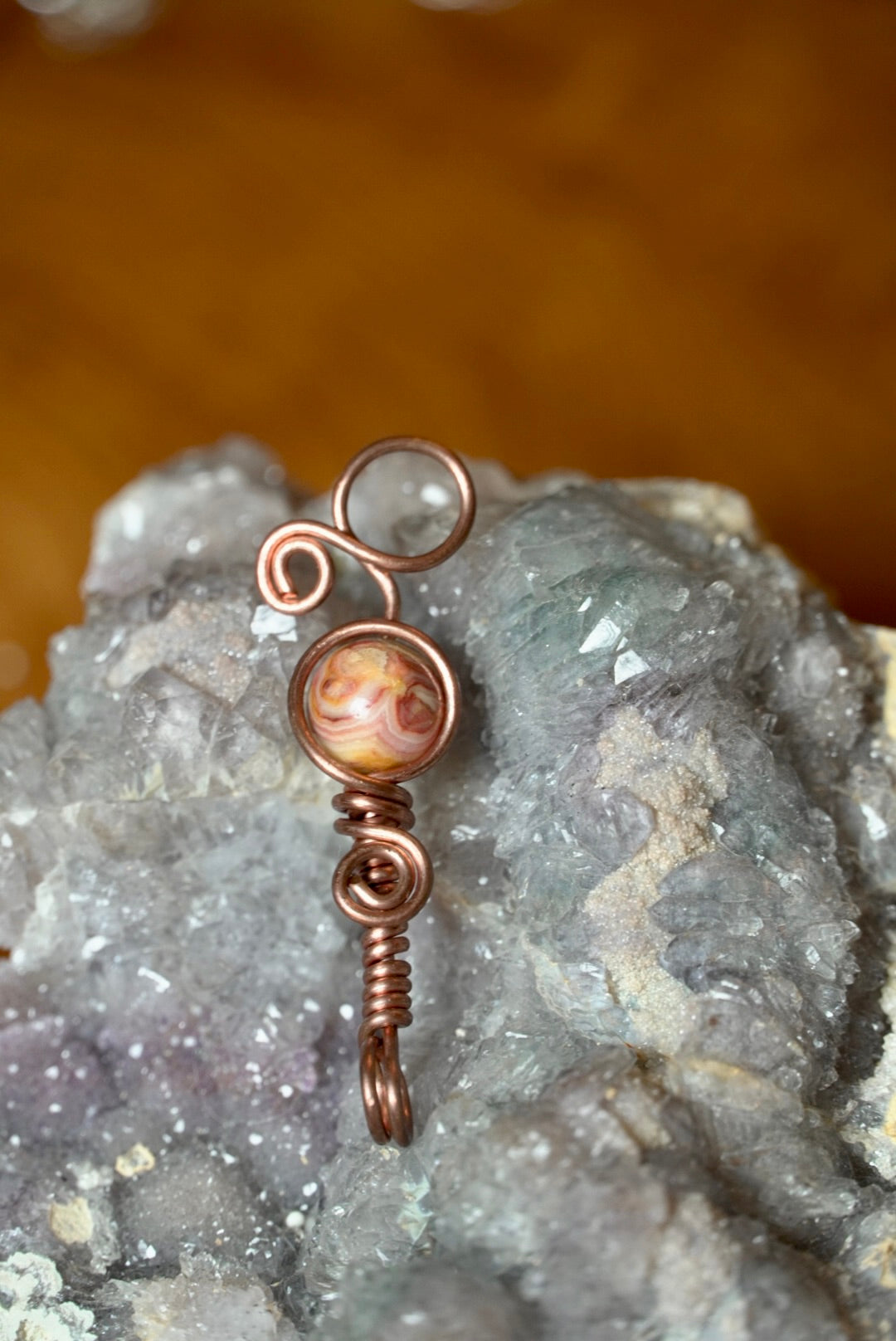 Copper Crazy Lace Agate Joint Holder Pendant